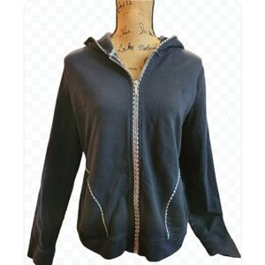 Lauren Ralph Lauren Black Nautical Preppy Womens Hoodie Sz XL